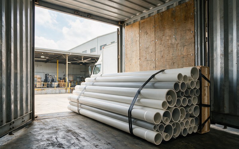 PVC pipe nested and bundled for container loading