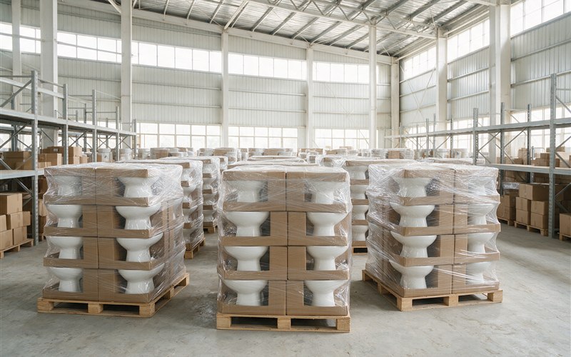 Boxed sanitaryware palletised for export