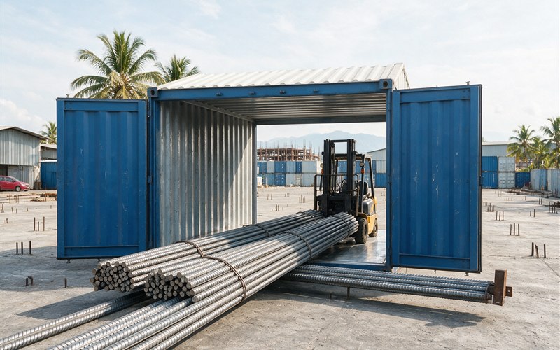 Steel bundles loaded into a container